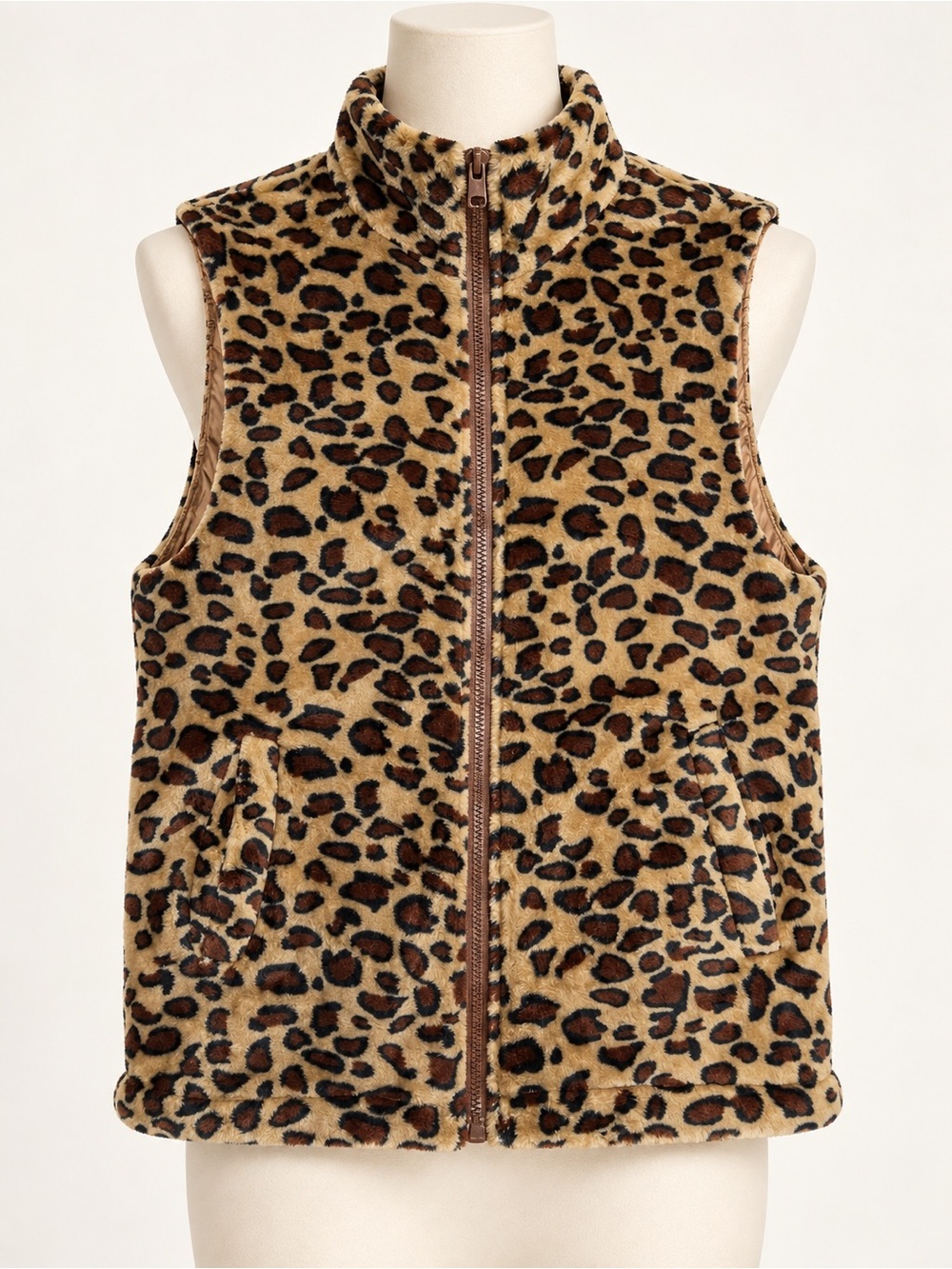 SHEIN Leopard Print Faux Fur Zip Up Vest Size M Mob Wife